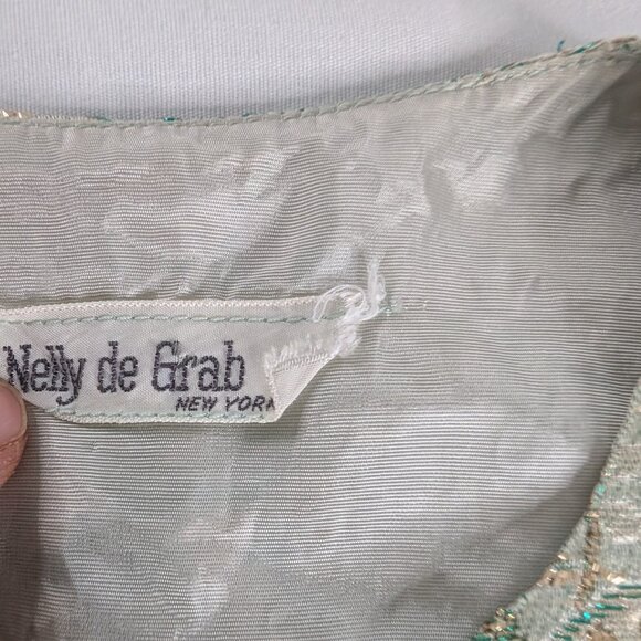 VTG Green Gold Embroidered Brocade Floral Vest Metallic 50s 60s Crop Length - Picture 6 of 6